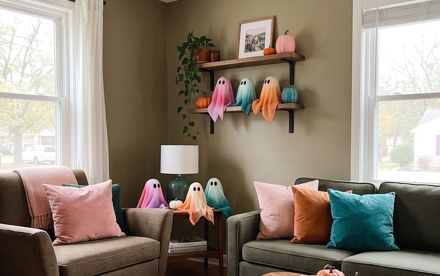 Easy Colorful Cheesecloth Ghost Decor Ideas